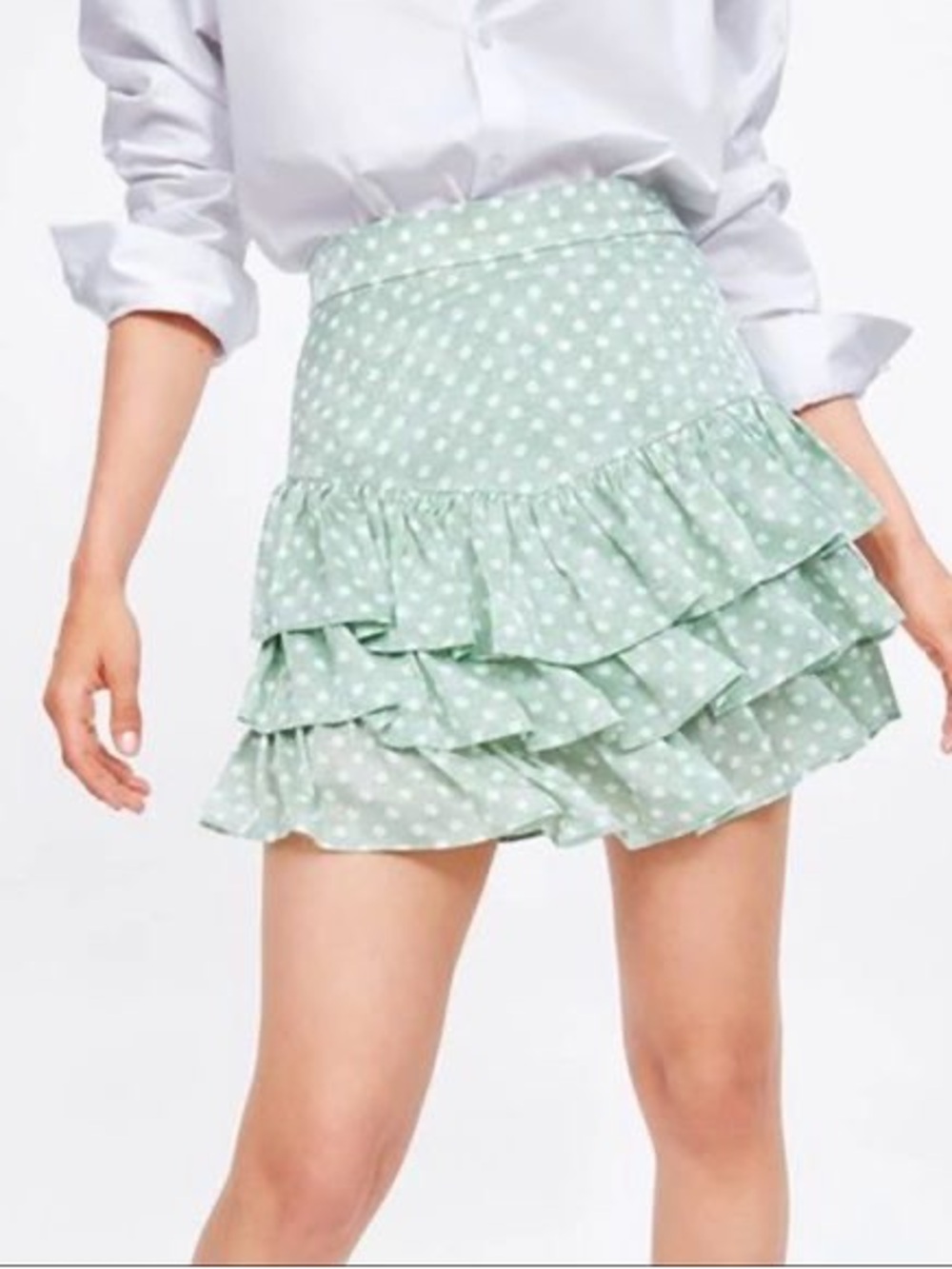 Zara Polka Dot Ruffle Mini Skirt - Mint Green